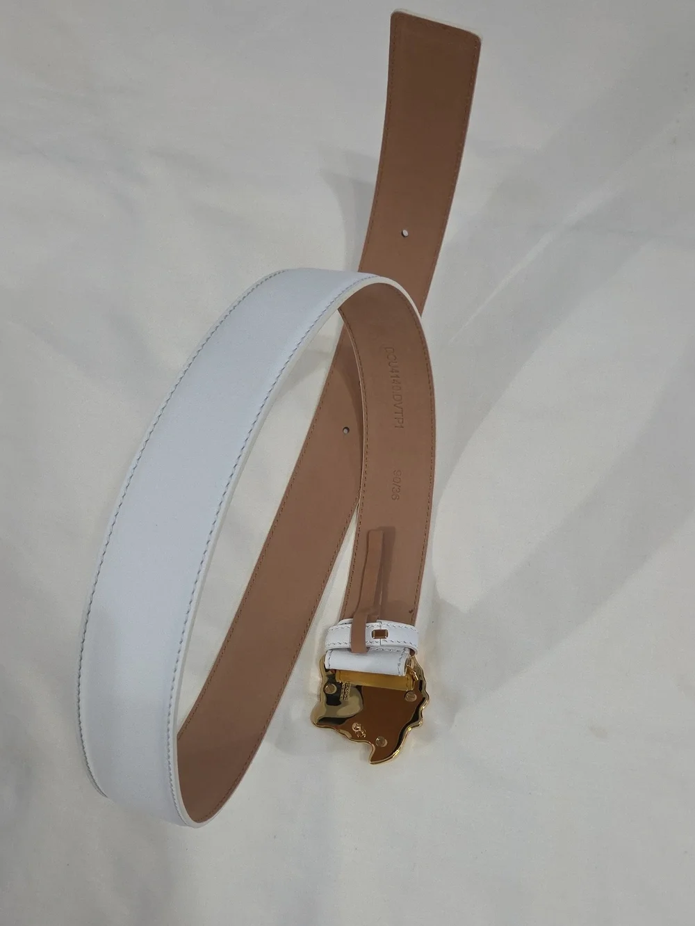 Versace White Leather Belt with Gold 3D Medusa Buckle